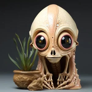 Generative AI Alien Being Ceramic with small plant